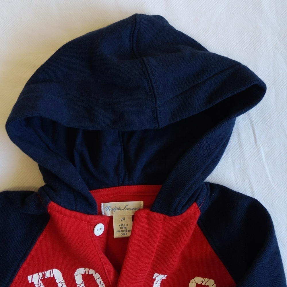 ralph lauren polo color block fleece hoodie jumpsuit 6 months baby boy - Picture 5 of 8